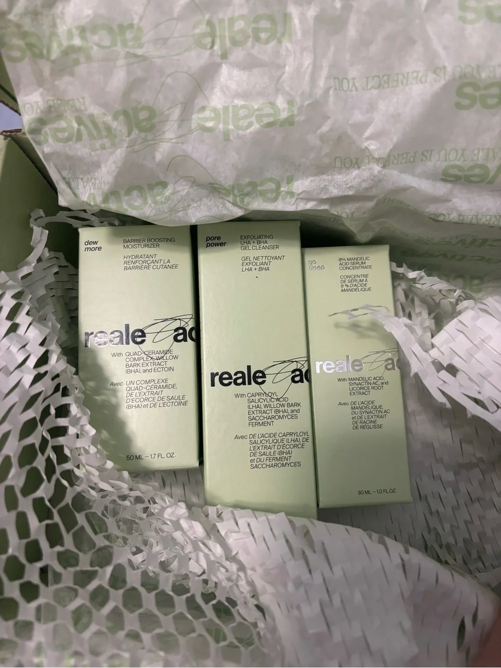 Reale Actives Set — Dew More Moisturizer, Pore Power Cleanser, Mandelic Acid